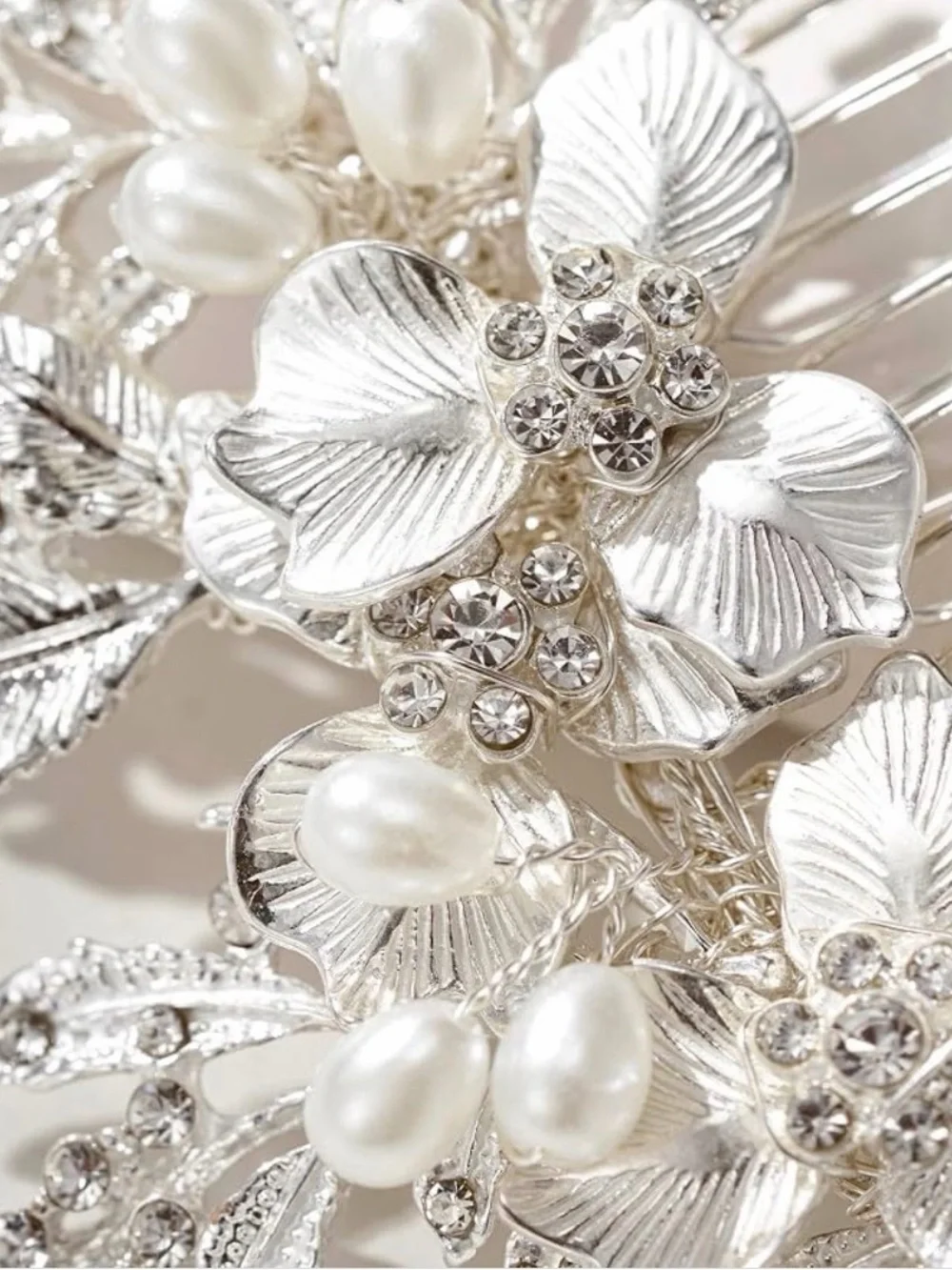 Silver Crystal Floral Hair Comb - Elegant Bridal Hairpiece